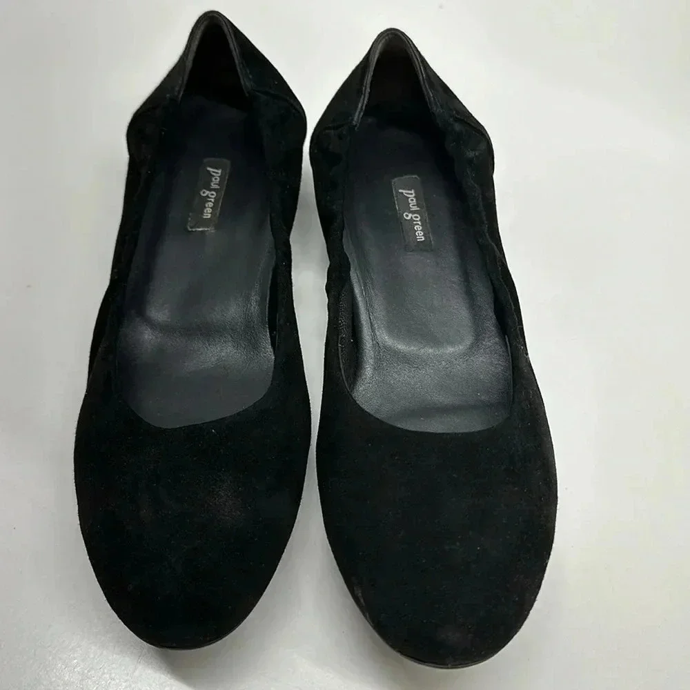 Paul Green Suede Scrunch Ballet Flats Slip On Designer Shoes Black UK 5.5 / US 8
